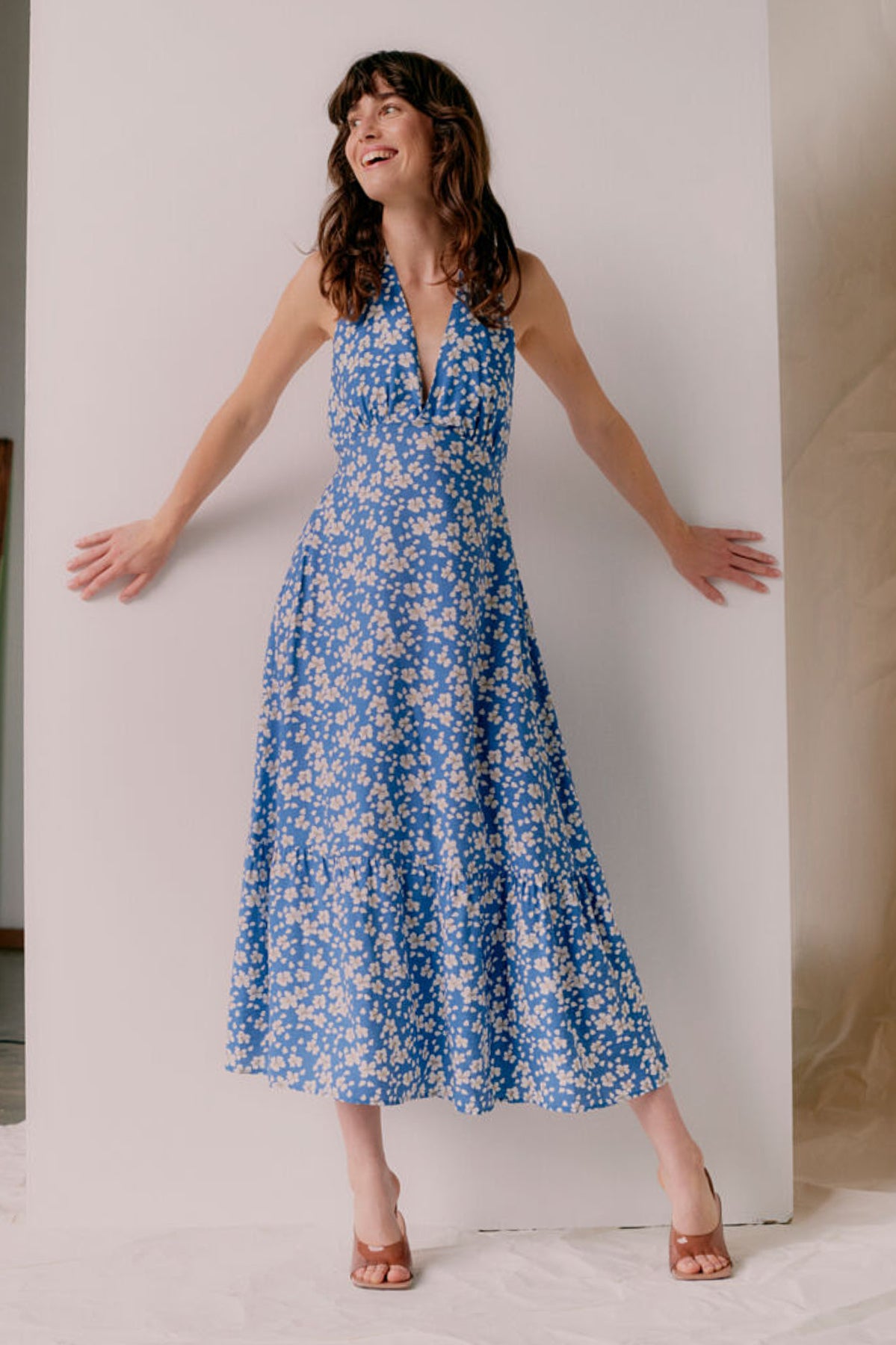 Ibano halter neck dress, denim