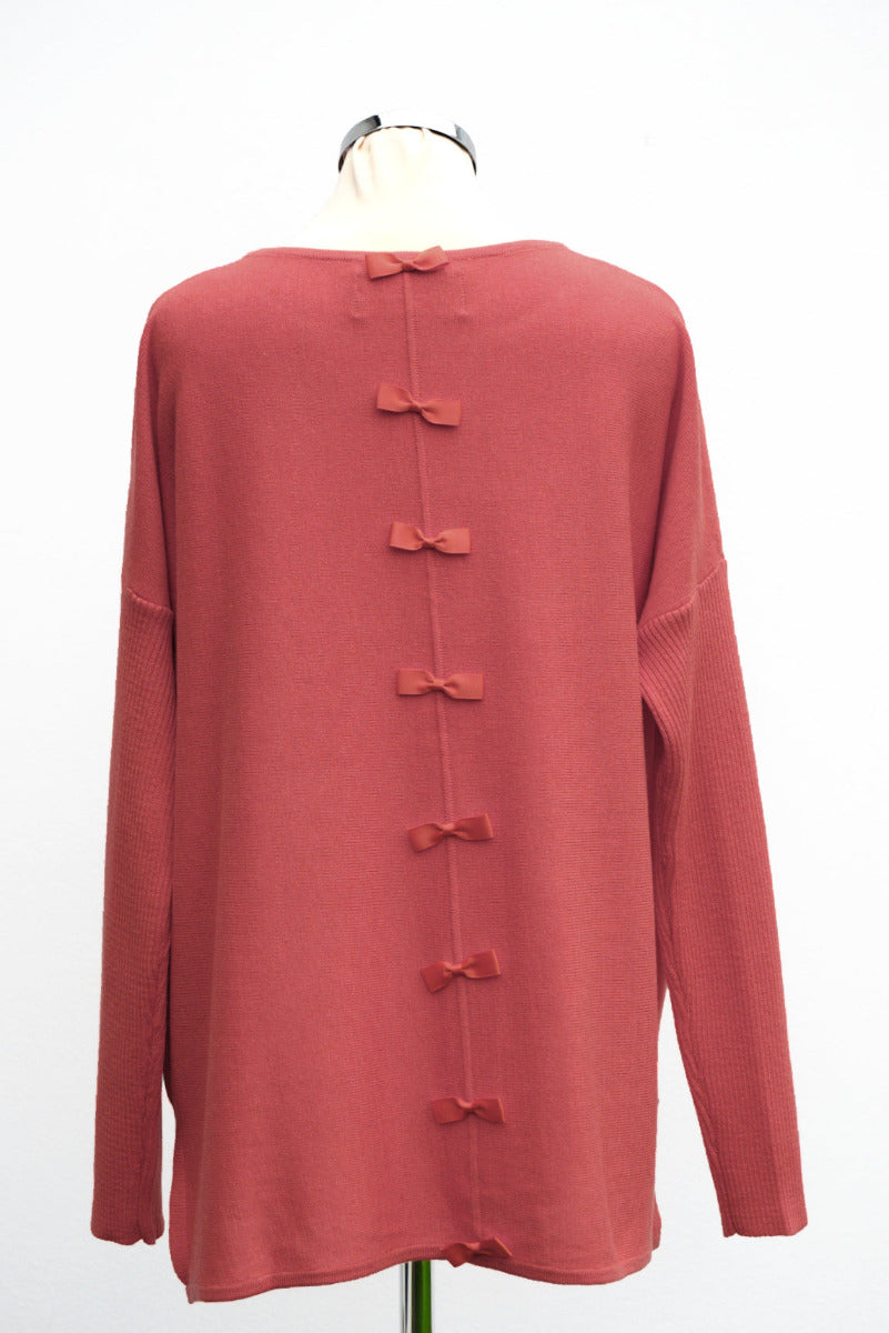 Bow back jumper, coral