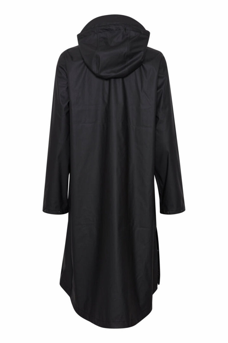 Avan flat front long raincoat, black