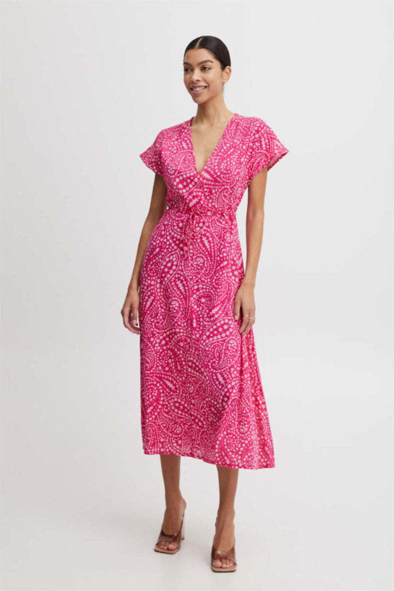 Imilla wrap front dress, raspberry
