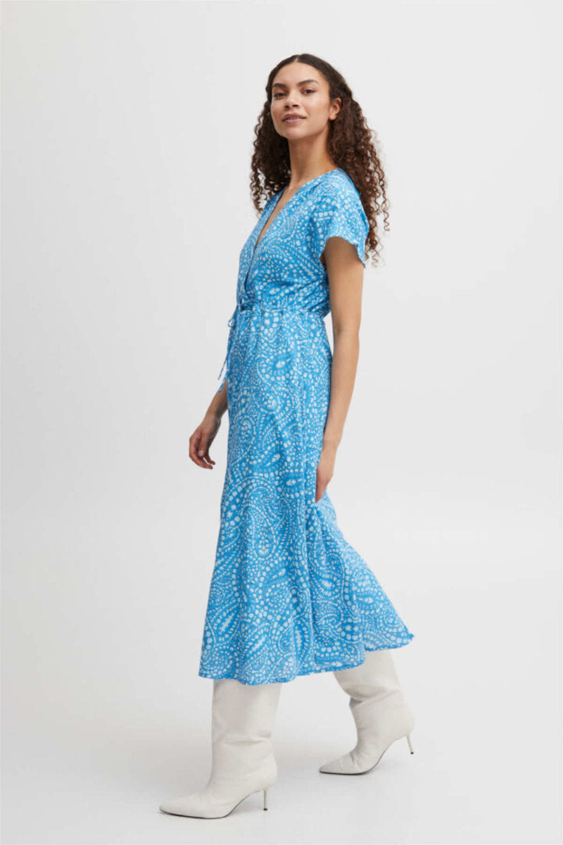 Imilla wrap front dress, Ibiza blue