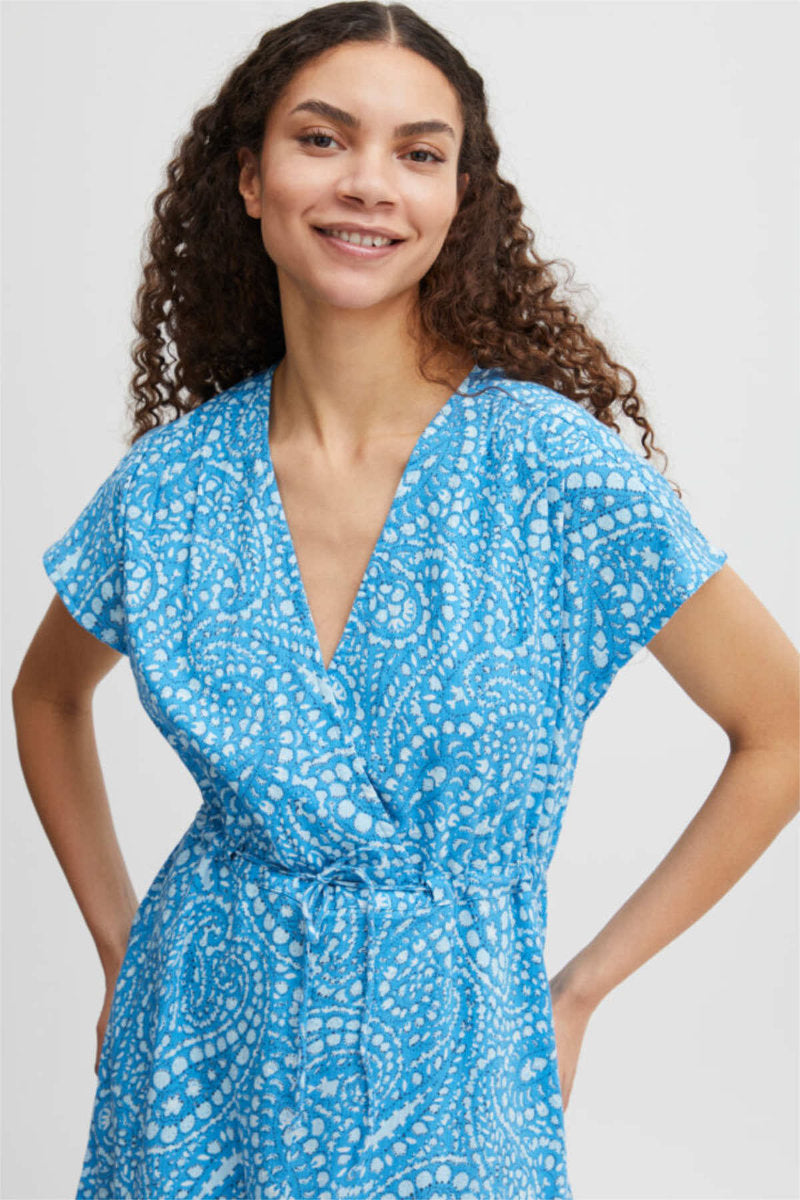 Imilla wrap front dress, Ibiza blue