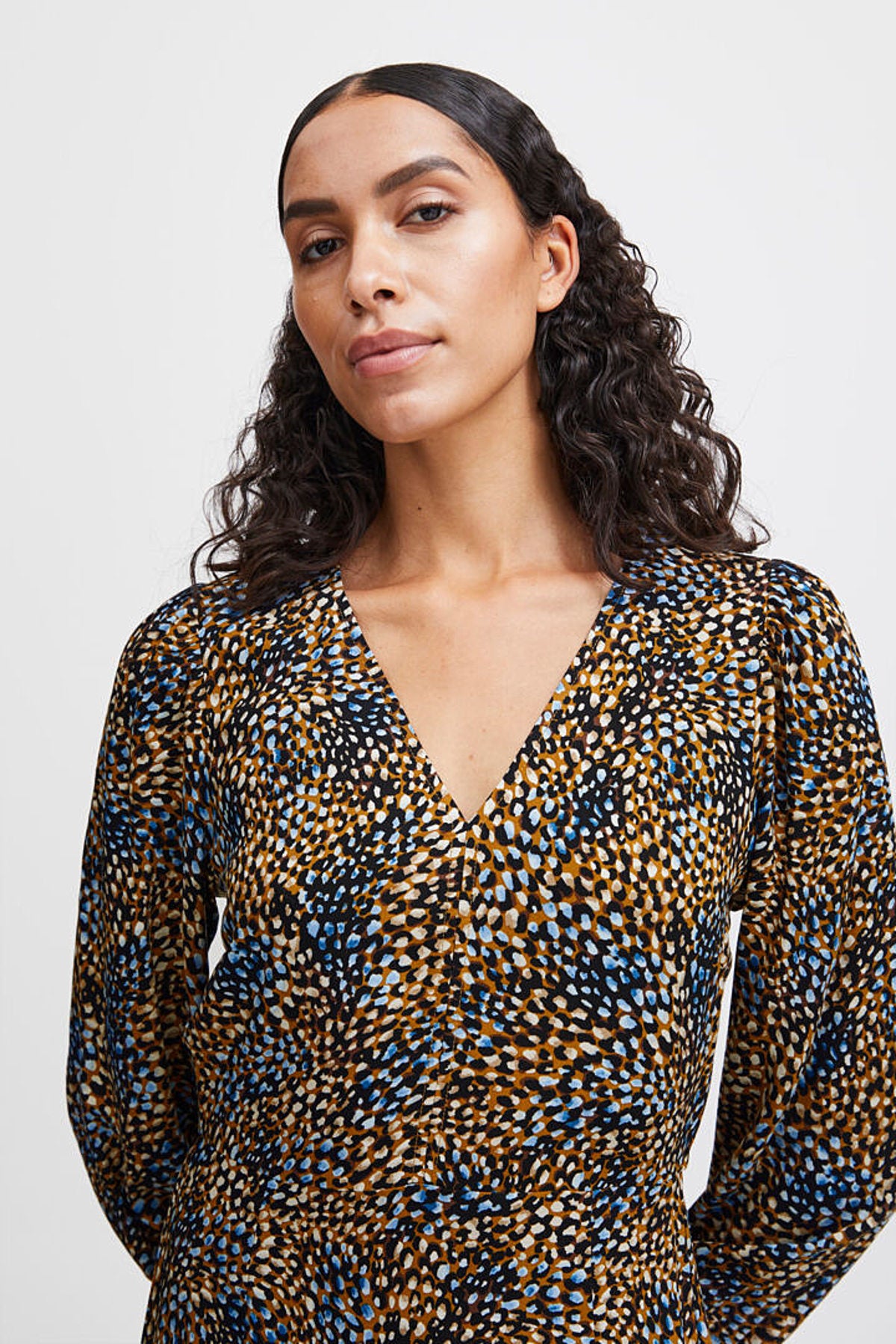 Josa V neck midi dress, nutmeg