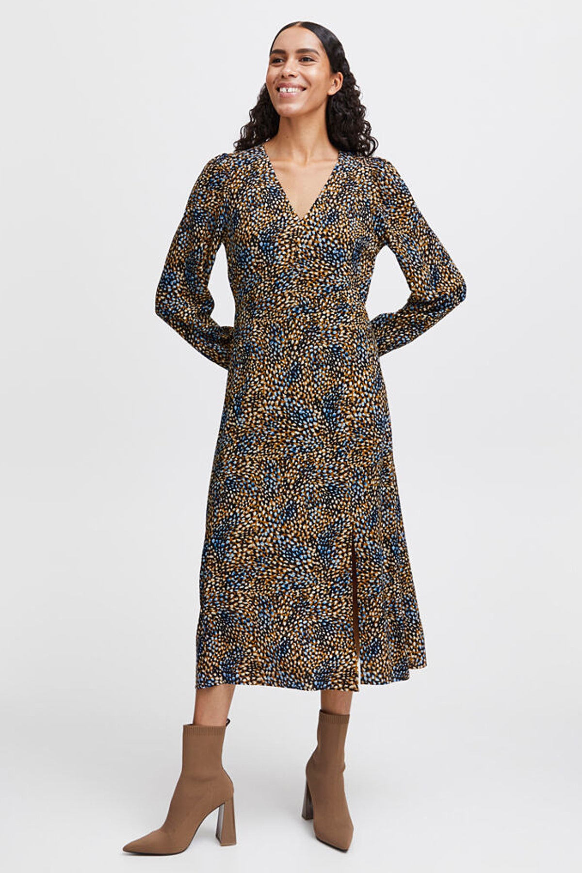 Josa V neck midi dress, nutmeg