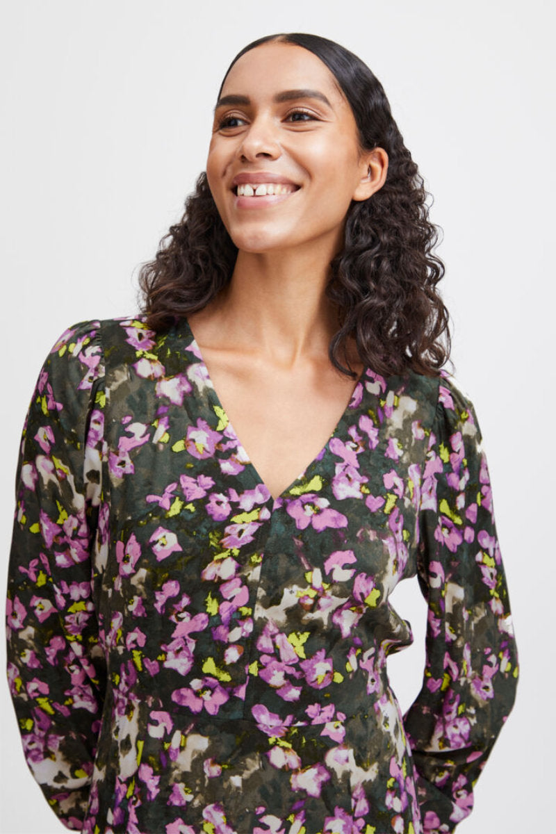 Josa V neck midi dress, Cyclamen