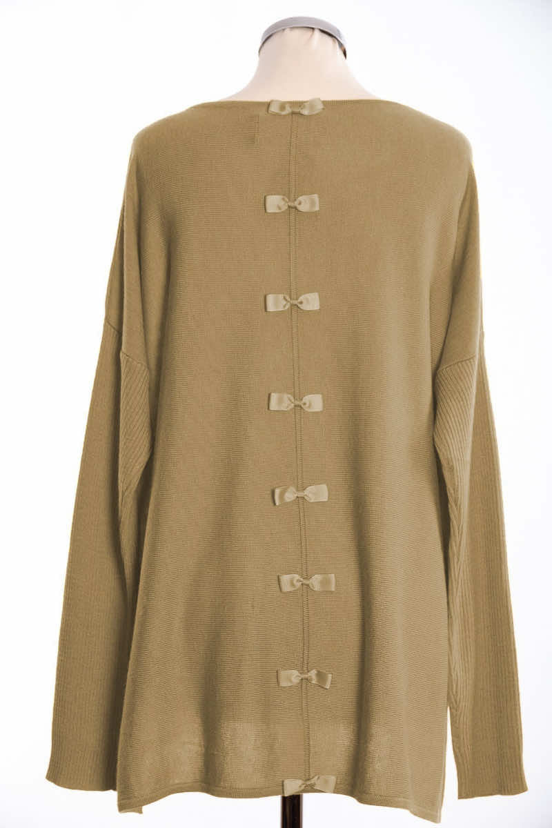 bow back jumper, mustard