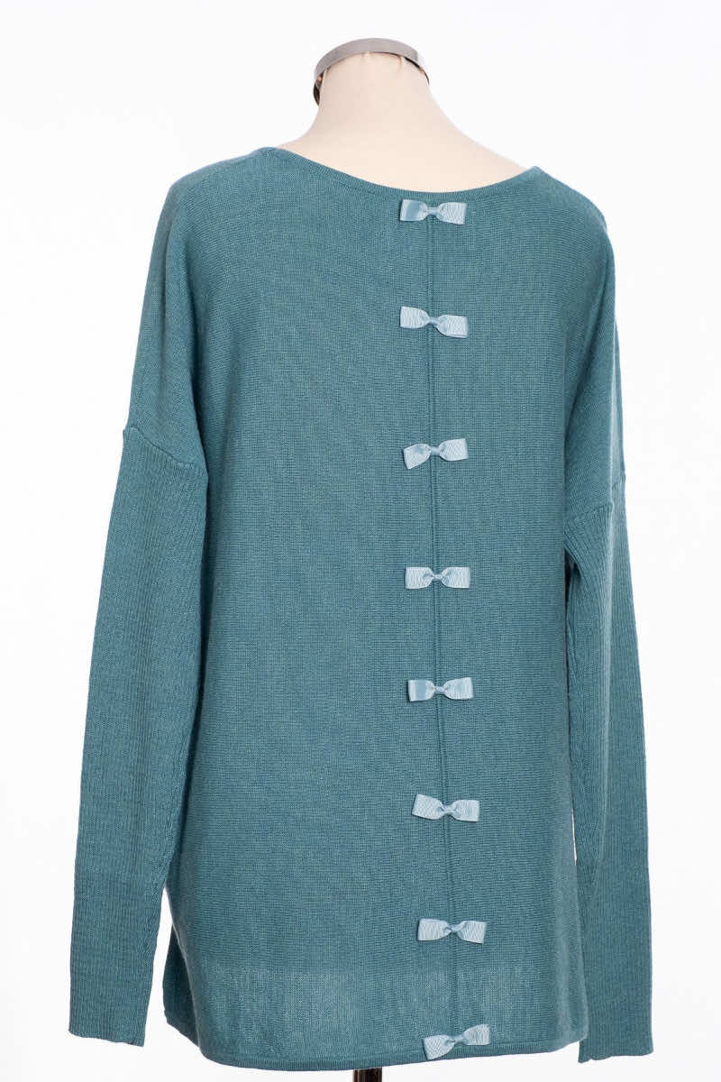 Bow back jumper, aqua