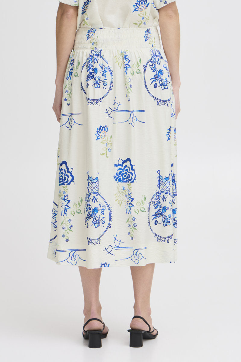 Lucie tile print skirt, ivory/blue