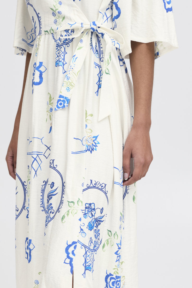 Lucie tile print dress, ivory/blue