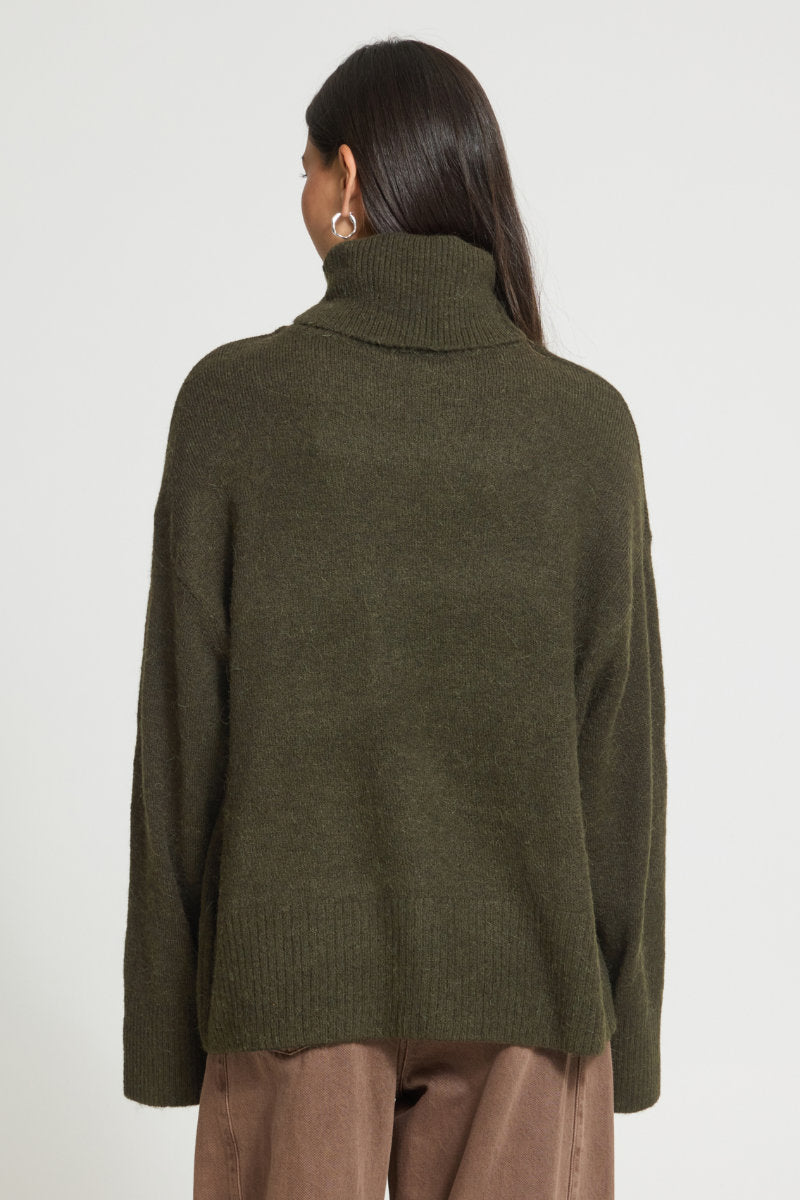 Kamara roll neck jumper, dk olive