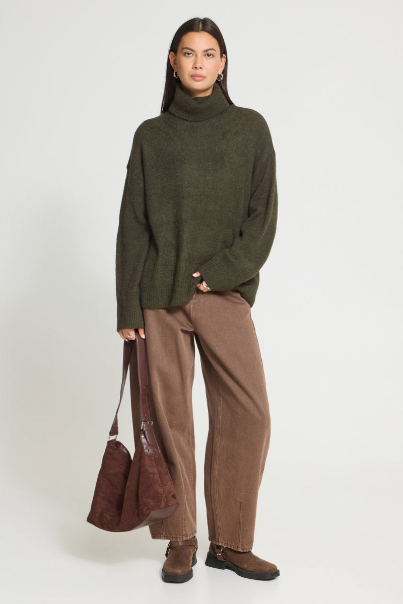 Kamara roll neck jumper, dk olive