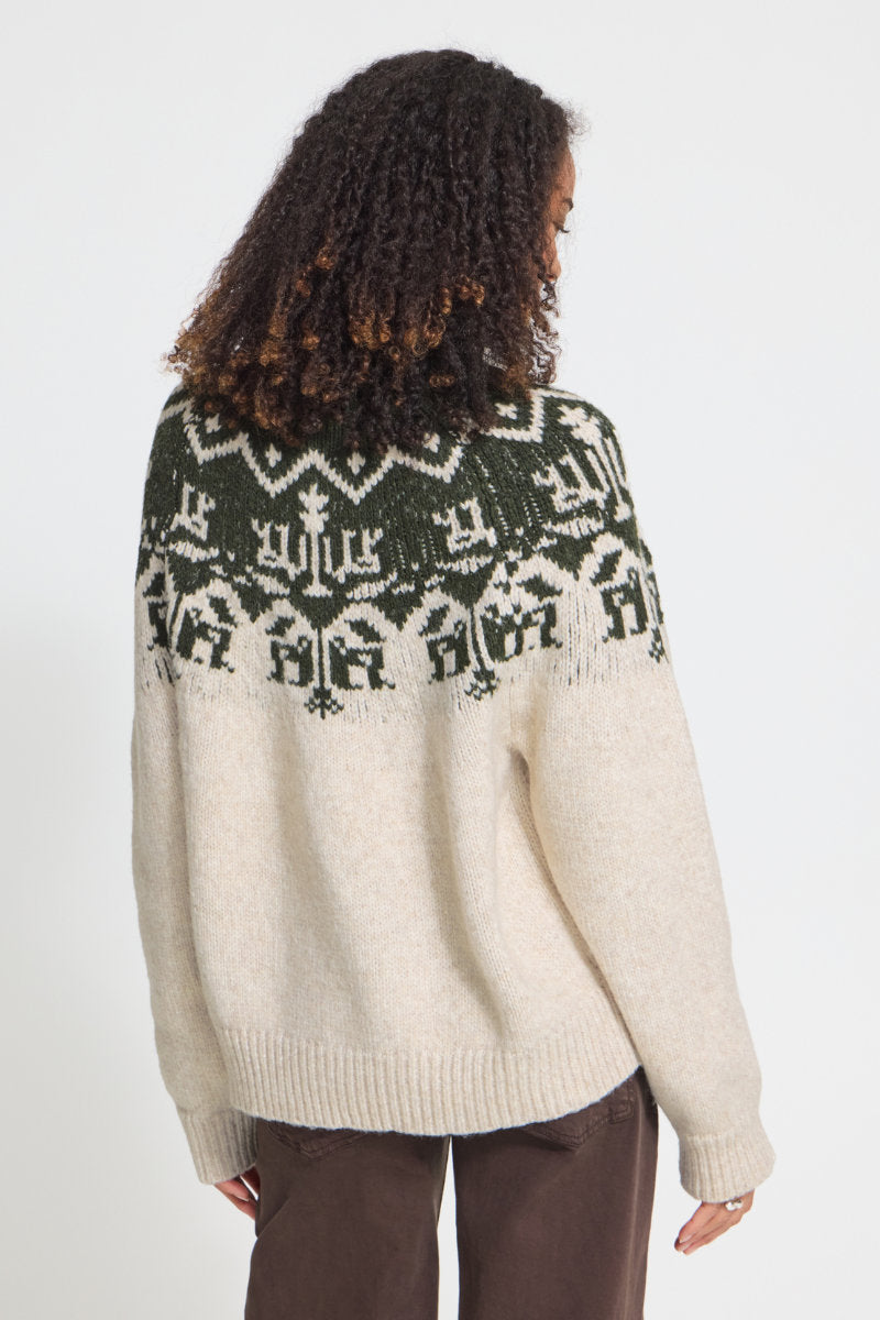 Nalas fairisle jumper, stone olive