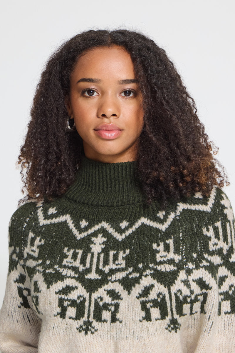 Nalas fairisle jumper, stone olive
