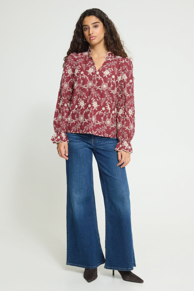 Fulia embroidered blouse, berry