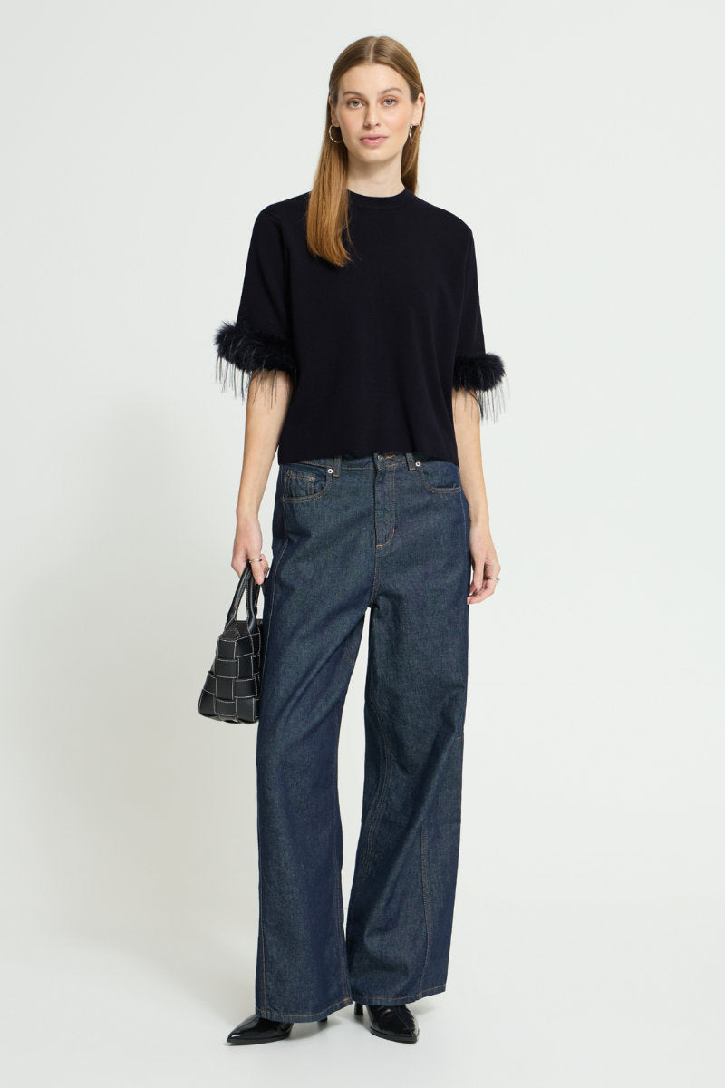 Dalise fur trim top, black