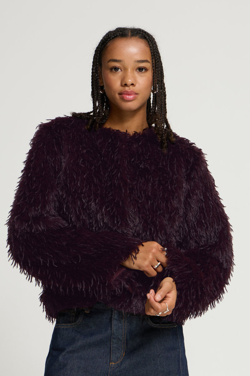 Hazina shaggy jacket, aubergine
