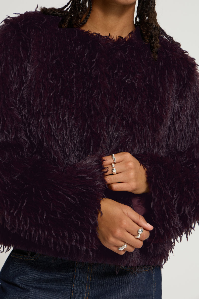 Hazina shaggy jacket, aubergine