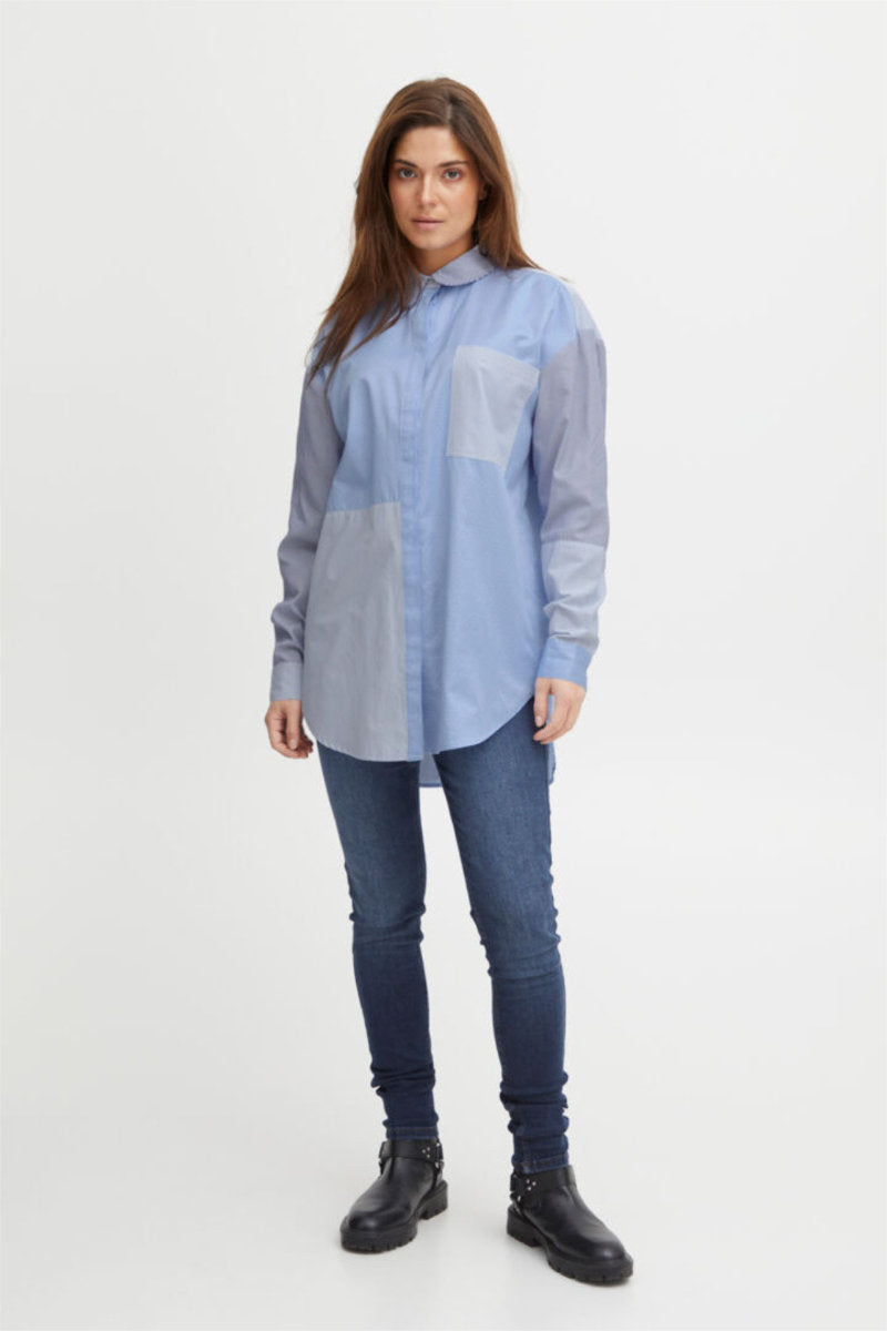 Trini patchwork shirt, pale ble
