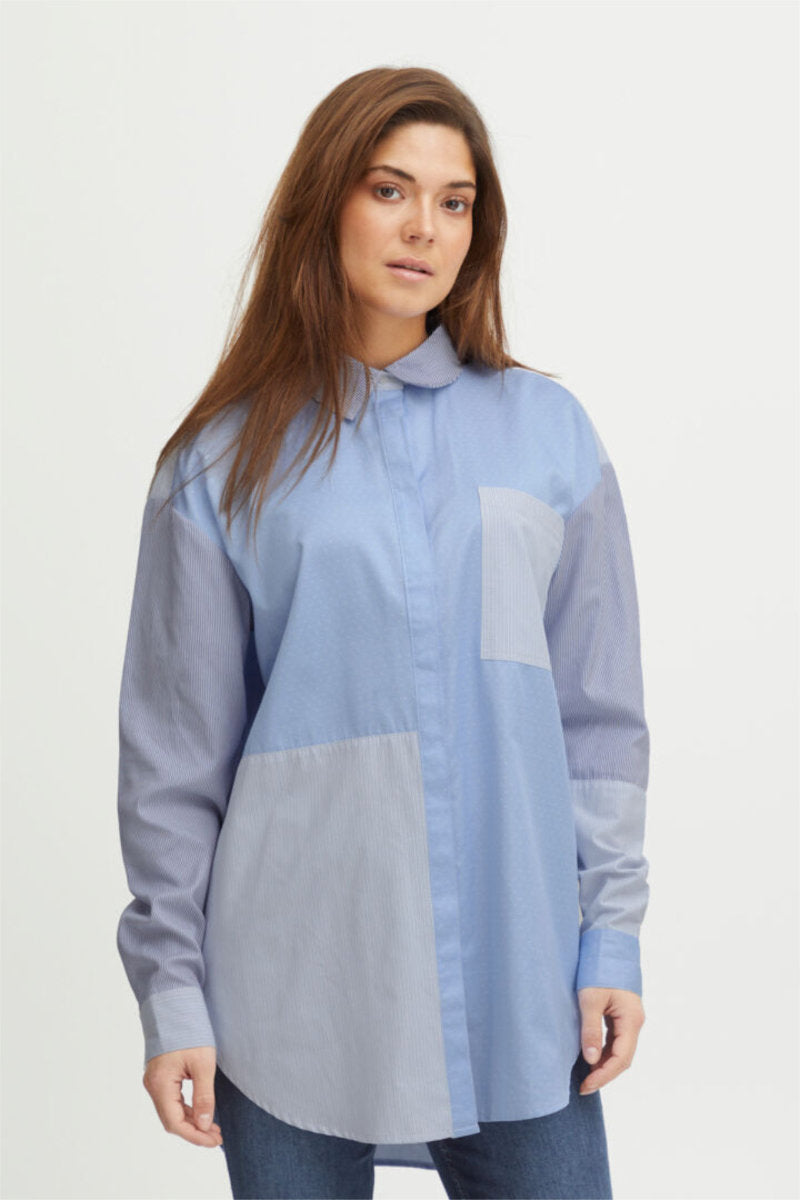 Trini patchwork shirt, pale ble
