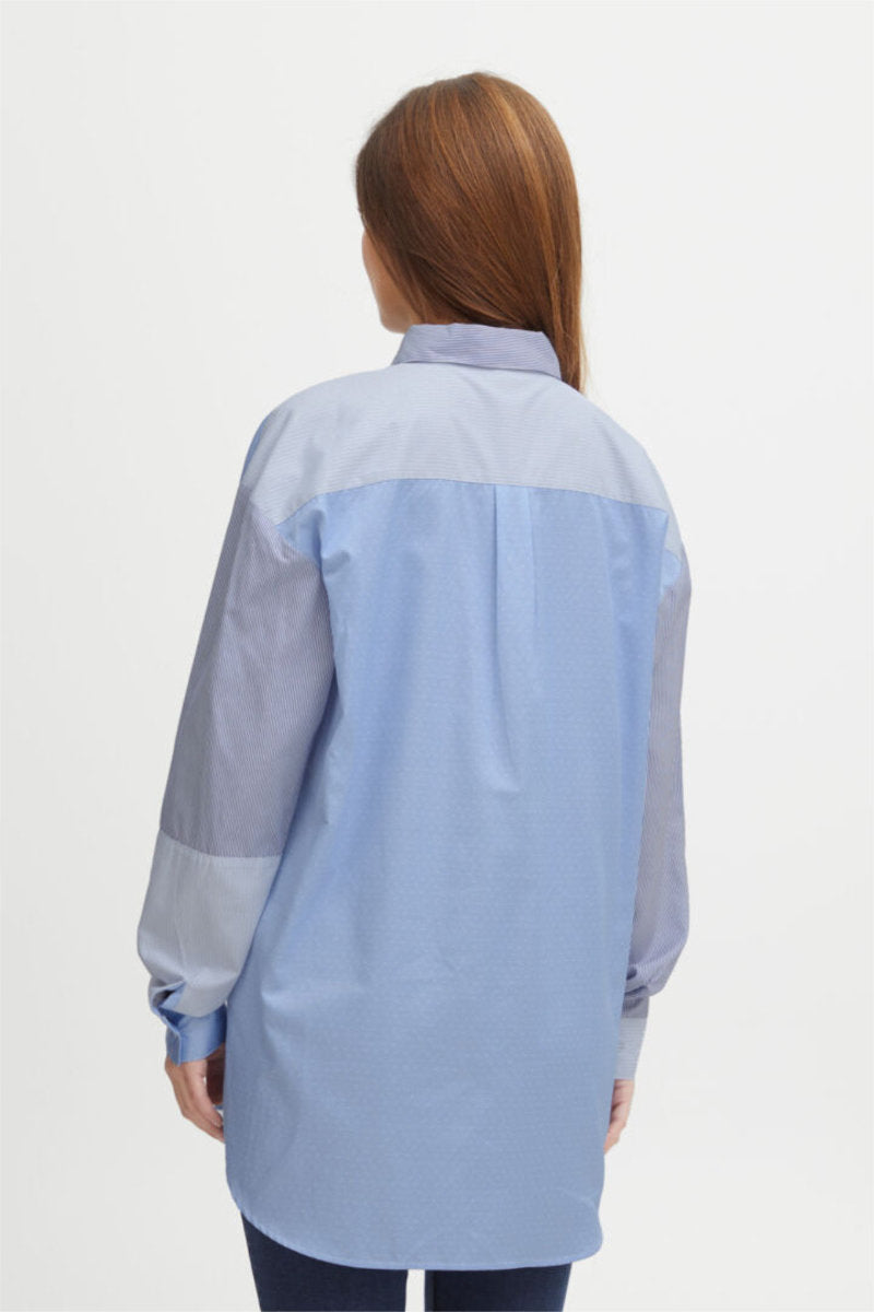 Trini patchwork shirt, pale ble