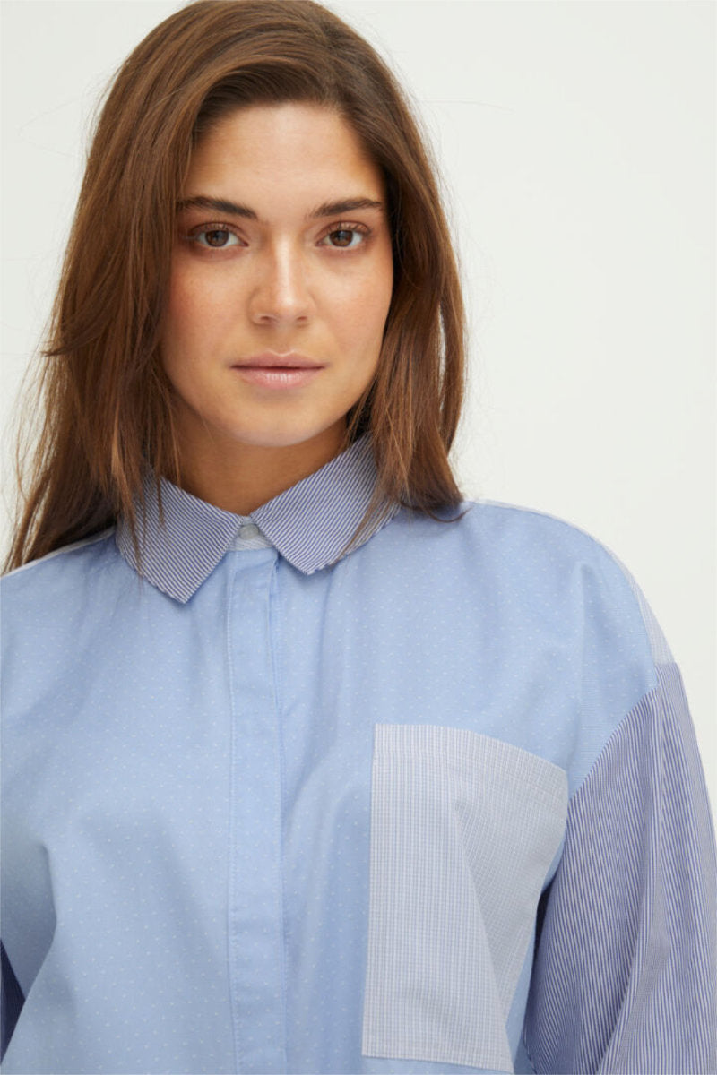 Trini patchwork shirt, pale ble
