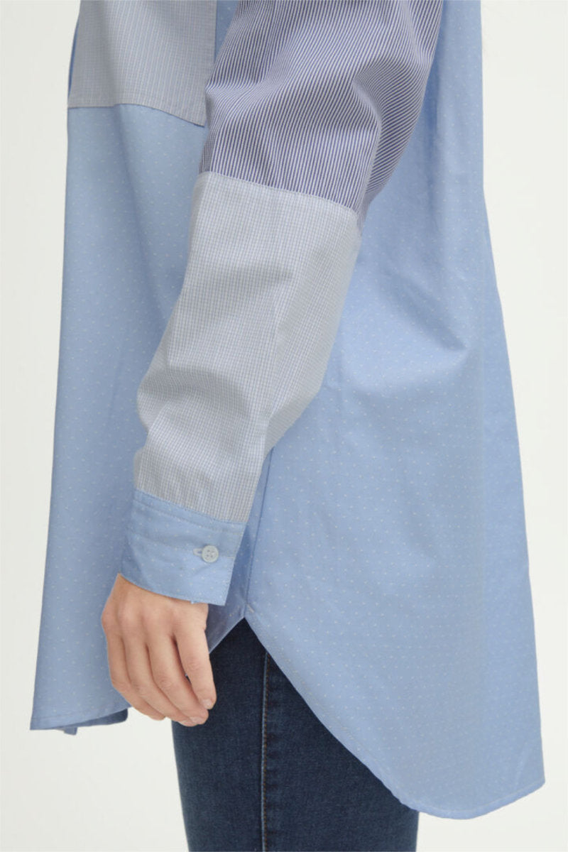 Trini patchwork shirt, pale ble