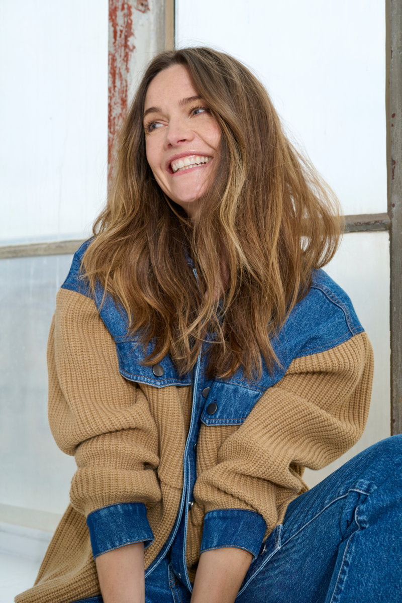 Marit denim cardi, tan