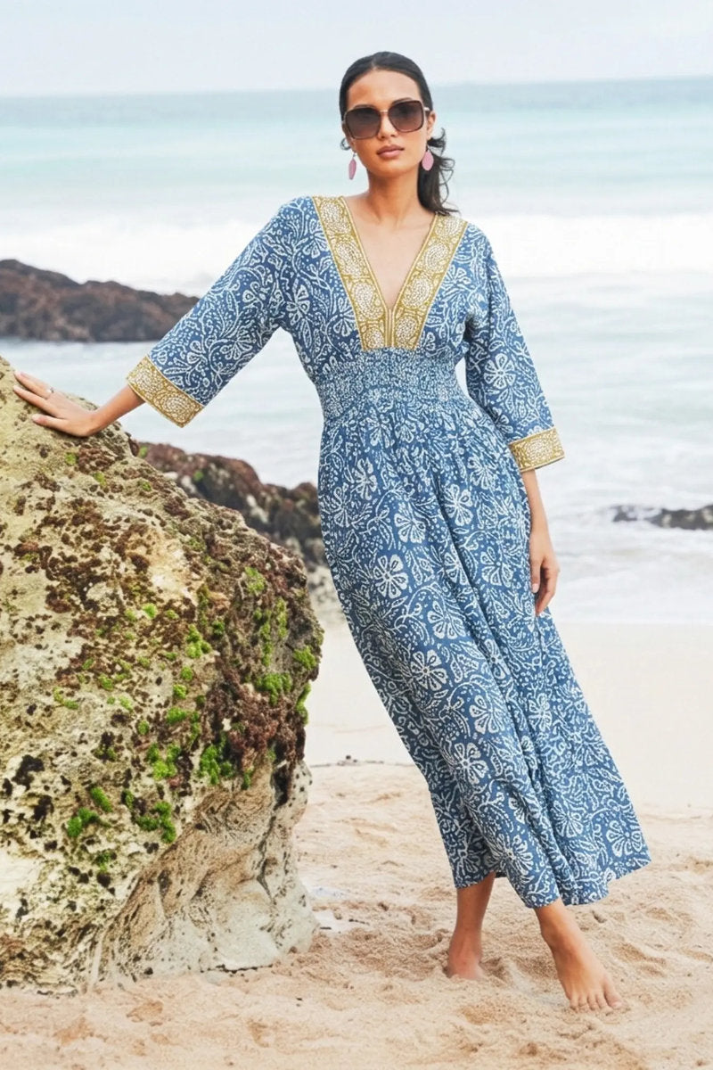 V neck kaftan, blue