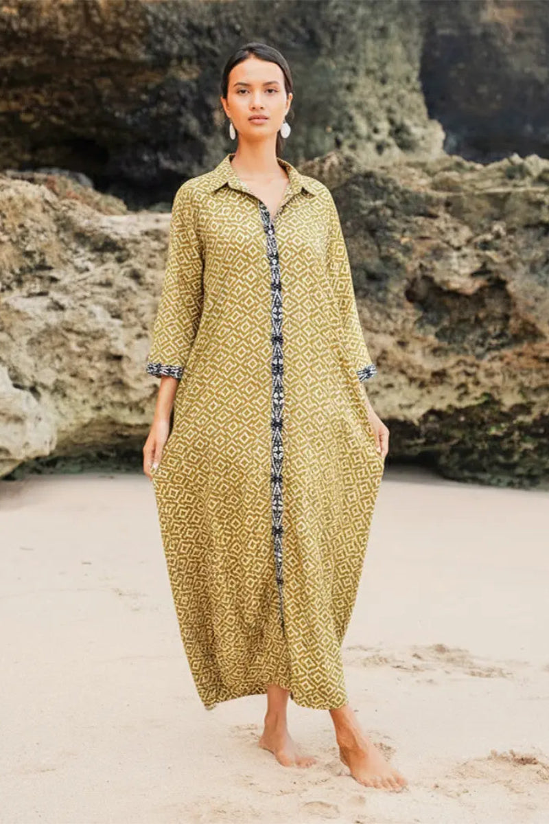 Shirt dress kaftan, gold