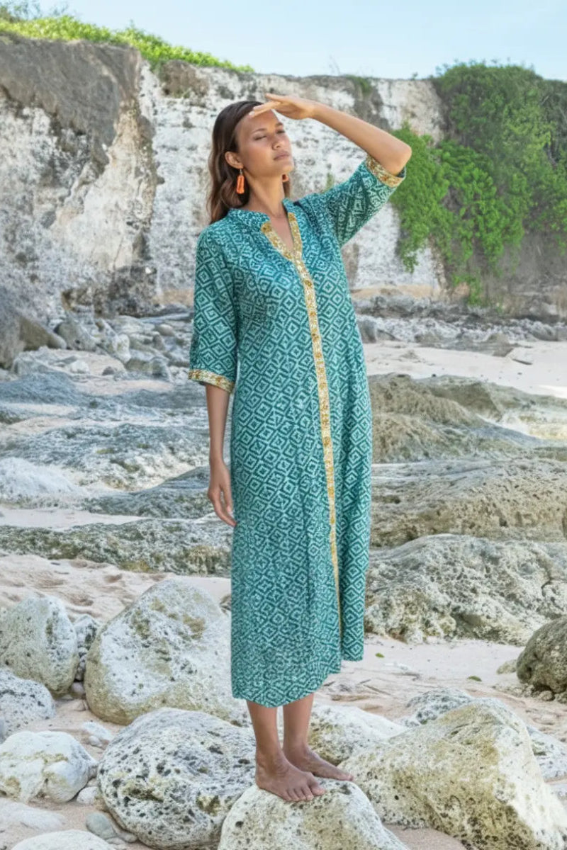 Shirt dress kaftan, turq