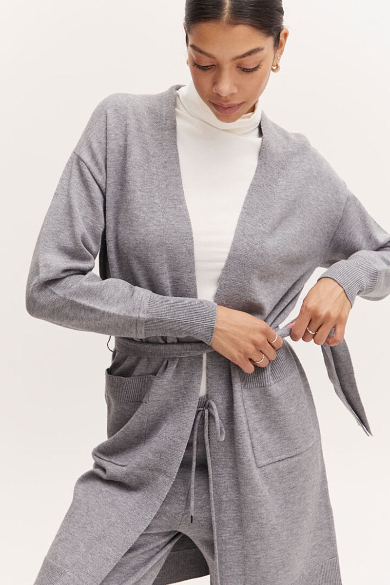 Nonina belt cardigan. Mid grey