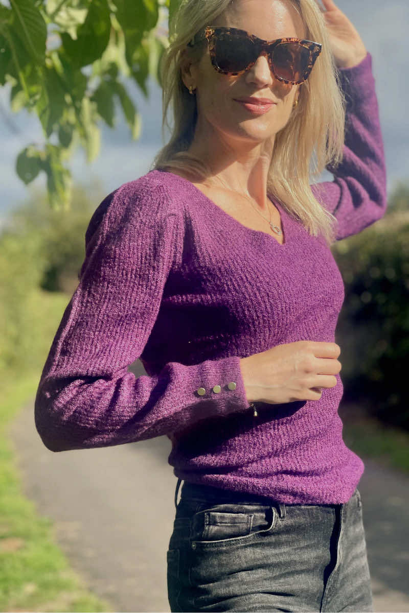 Martine puff sleeve jumper, Magenta