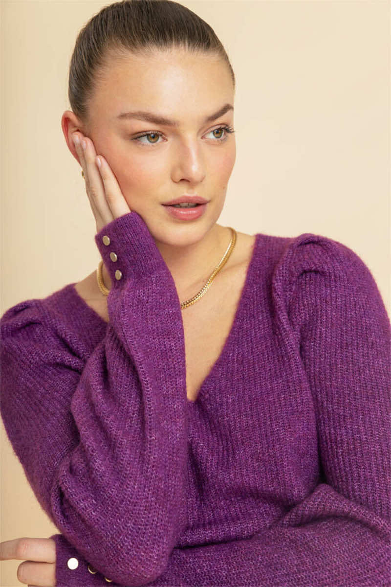 Martine puff sleeve jumper, Magenta