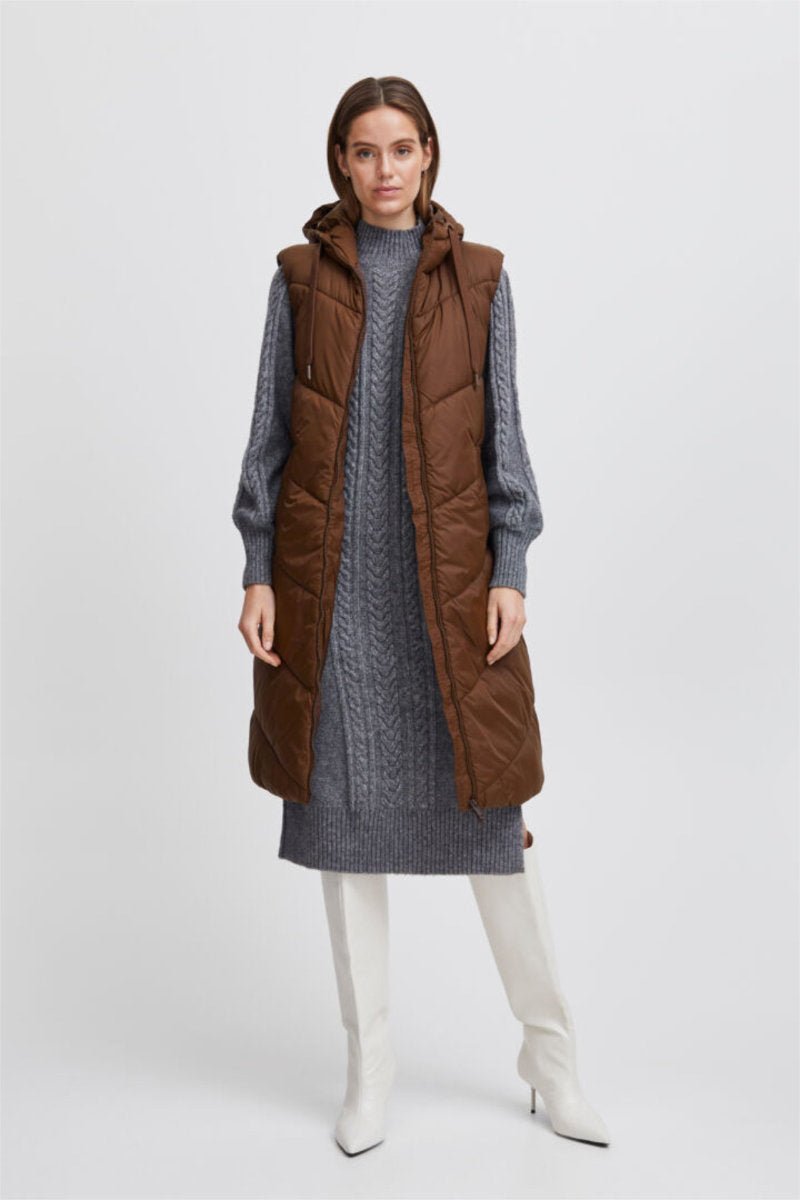 Bomina long gilet, coffee