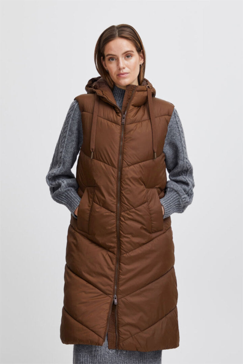 Bomina long gilet, coffee