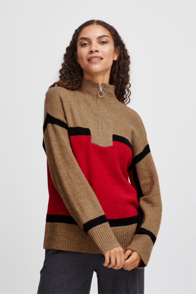Martha half zip jumper, nutmeg/red