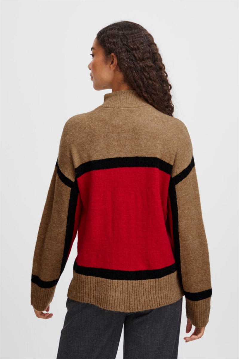 Martha half zip jumper, nutmeg/red