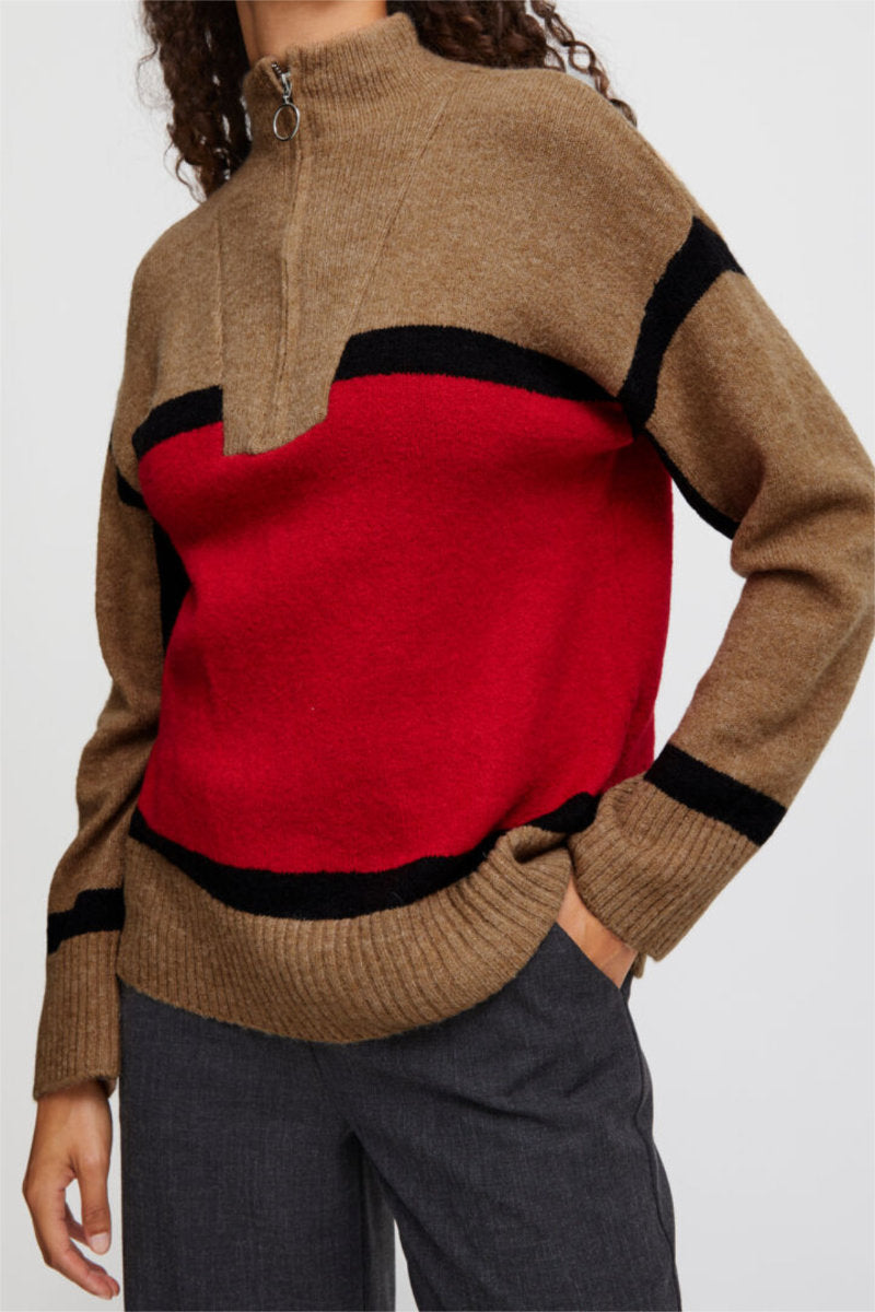 Martha half zip jumper, nutmeg/red