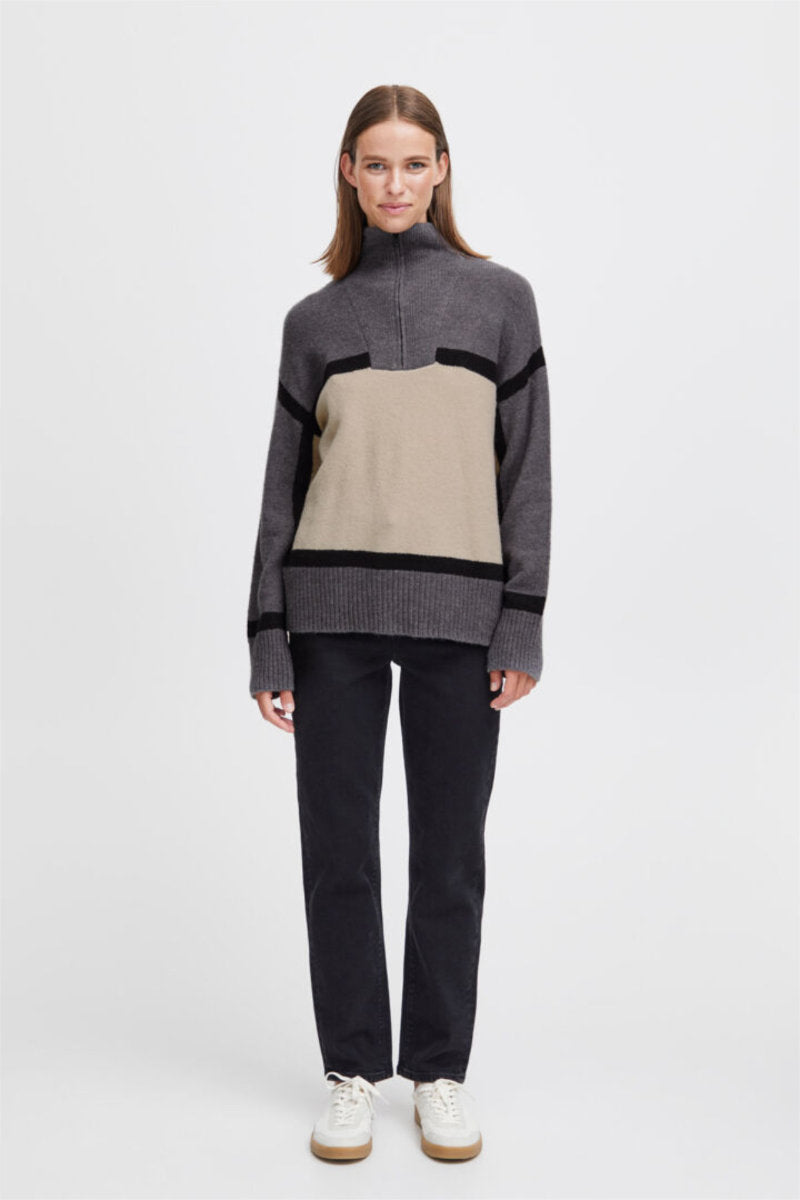 Martha half zip jumper, char/crm