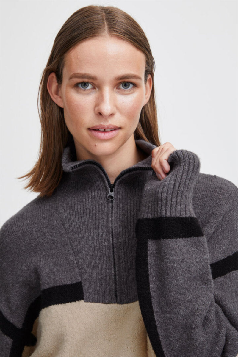 Martha half zip jumper, char/crm