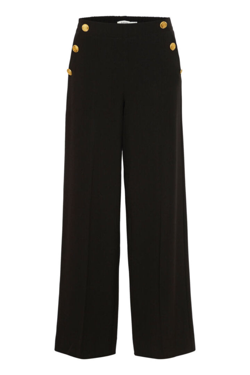 Danta Button Front Trousers, Black