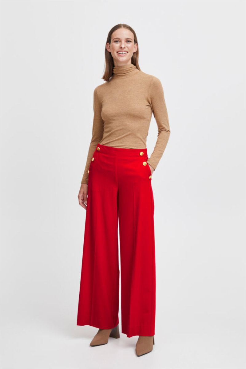 Danta button front trousers, red