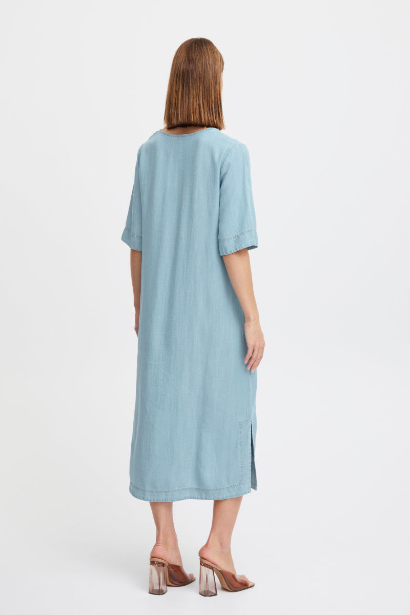Lana v neck dress, light blue denim