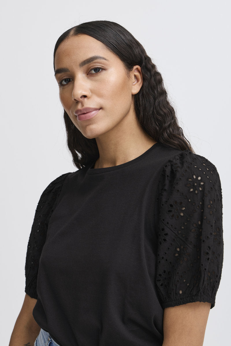 Puff sleeve T shirt, black