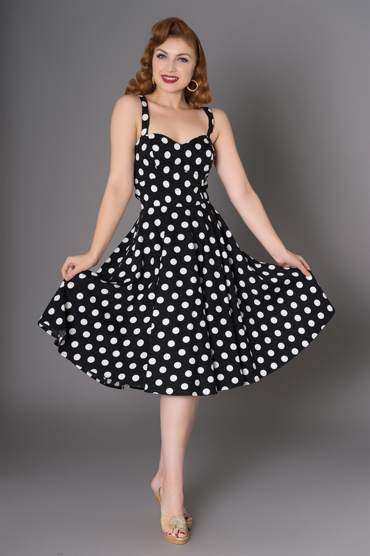 Sheen Elizabeth sundress, polka dot, black, front view