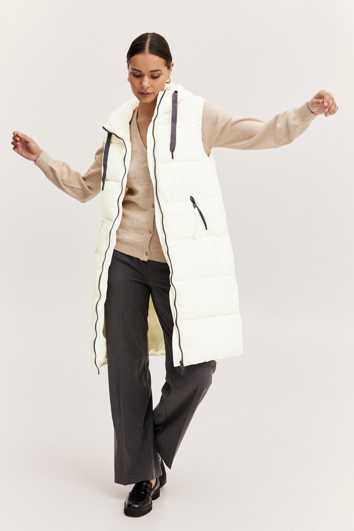 Bomina long gilet, Silver birch