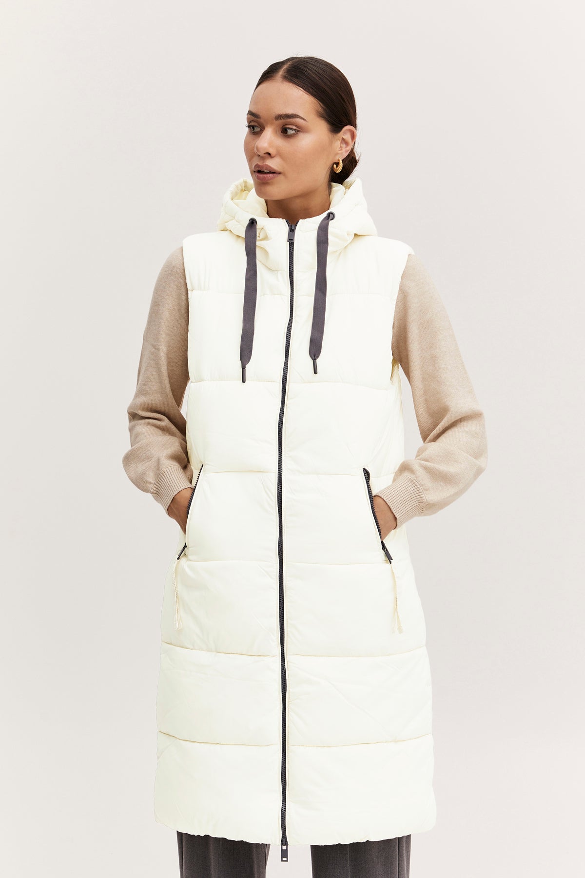 Bomina long gilet, Silver birch