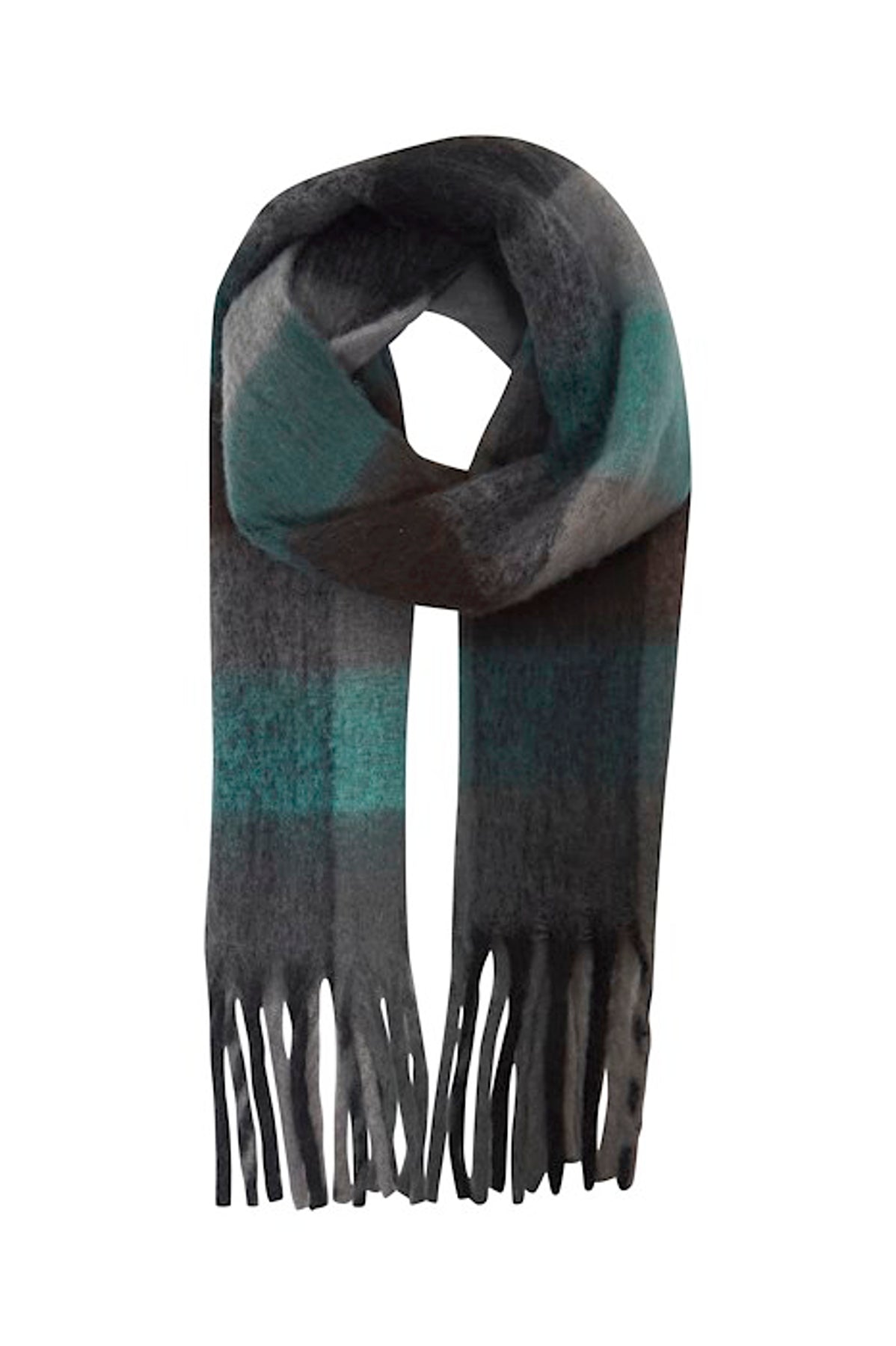 Whita fluffy scarf, Grey teal