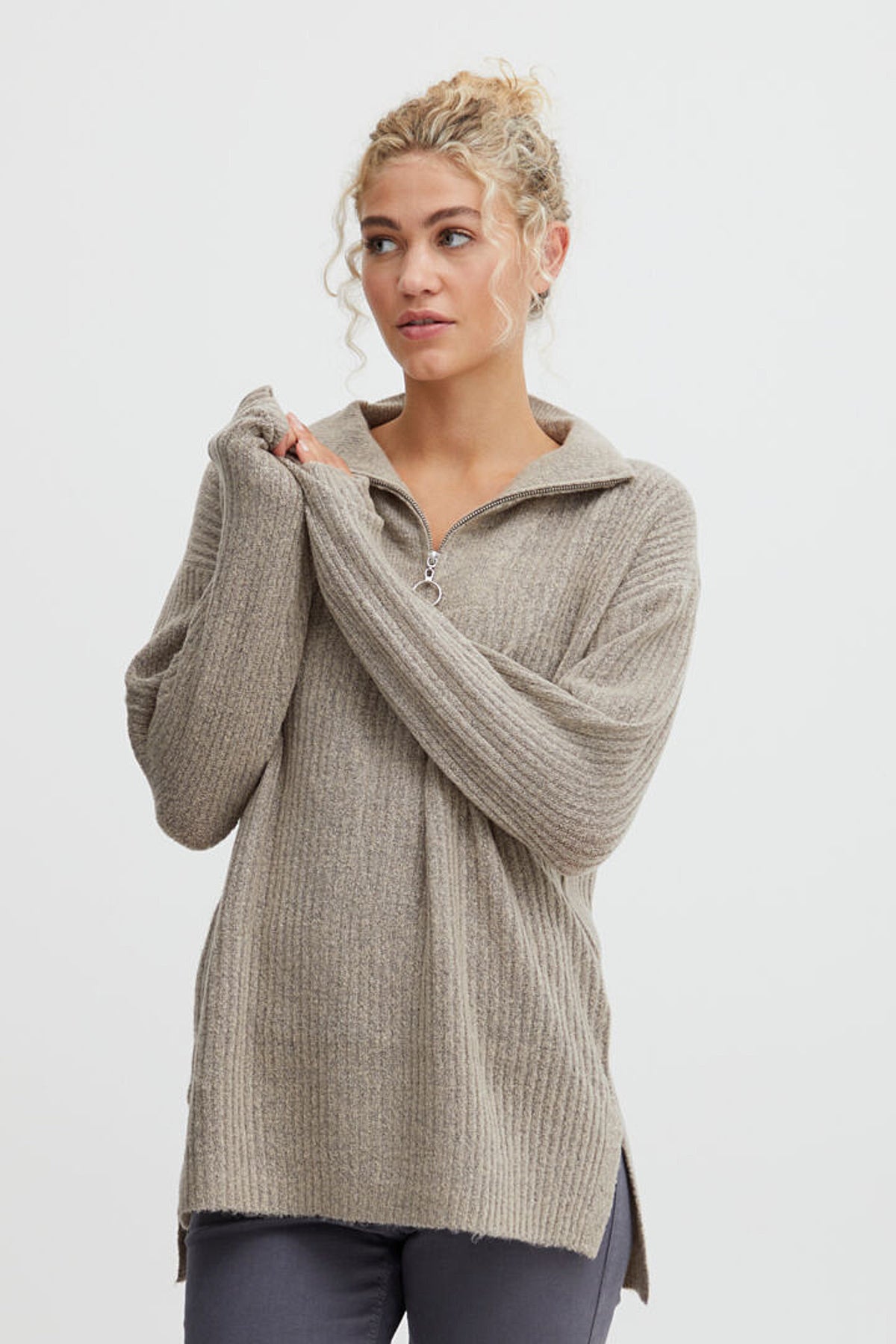Nora zipped jumper, cement