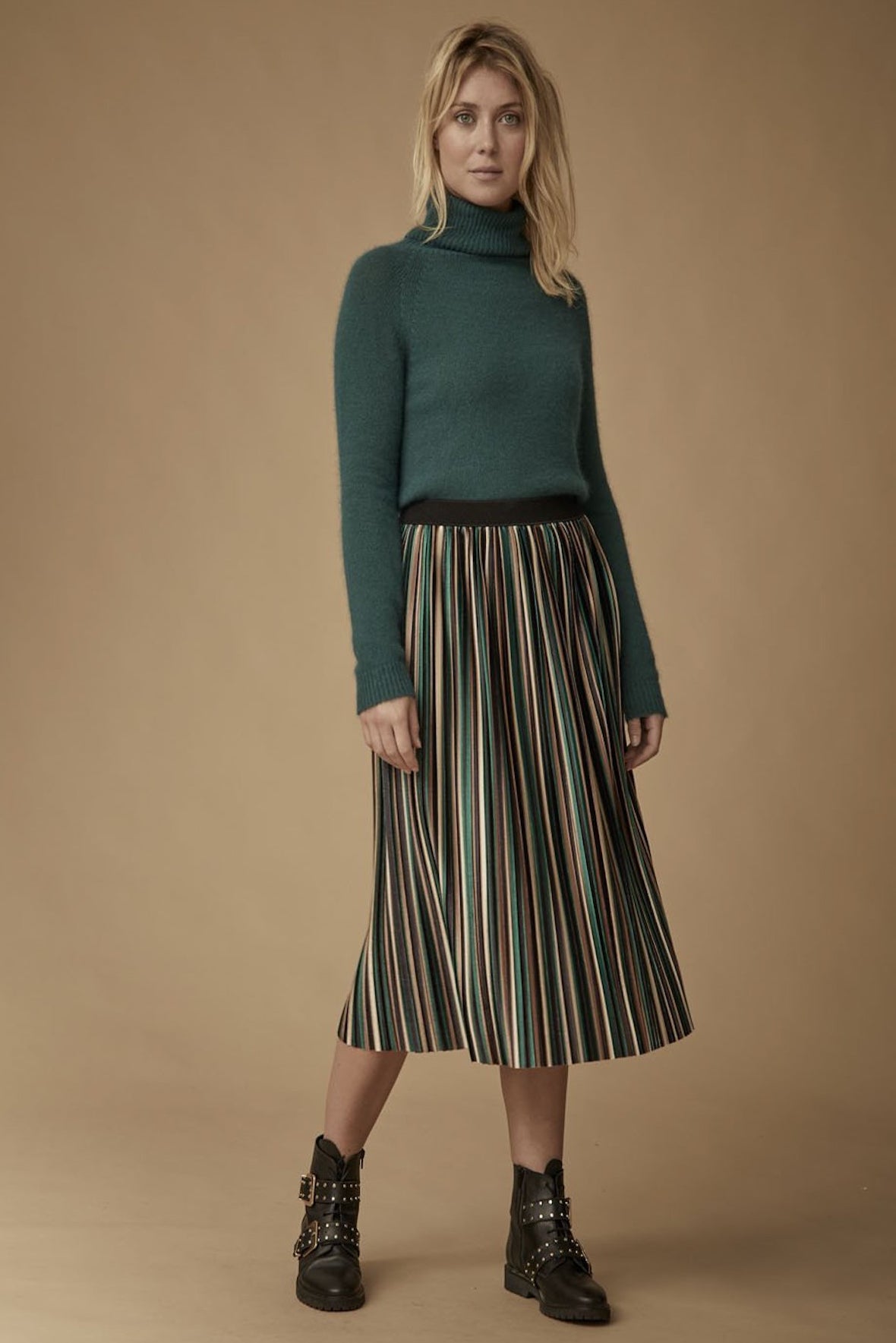 Plissée striped skirt, green